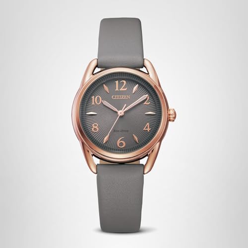 CITIZEN Women's Eco-Drive Dress Classic Watch in Rose-Tone Stainless Steel with Grey Leather Strap, Grey Dial (Model: FE1218-05H)