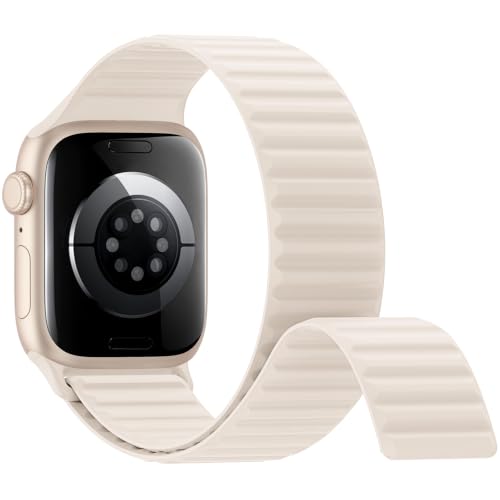 Magnetic Silicone Sport Bands Compatible with Apple Watch Band 40mm 38mm 41mm 42mm 44mm 45mm 46mm 49mm for Women Men, Soft Strap Loop Wristband for iWatch bands Series 11 10 9 8 7 6 5 4 3 2 1 SE Ultra