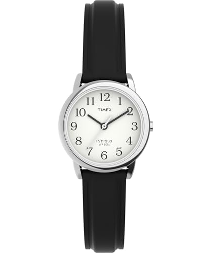 Timex Women's Easy Reader 25mm Watch – Silver-Tone Case White Dial with Black Leather Strap