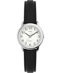 Timex Women's Easy Reader 25mm Watch – Silver-Tone Case White Dial with Black Leather Strap