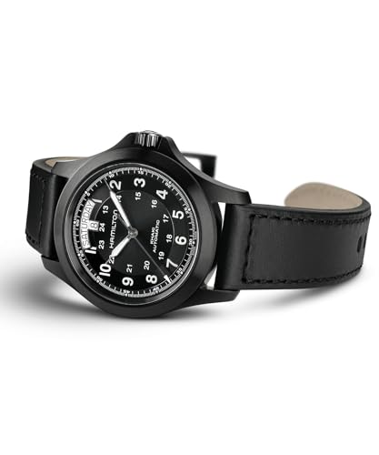 Hamilton Khaki Field King Automatic Men's Watch, 40mm Stainless Steel Case, Swiss Made, Black Dial Analog Wrist Watch for Men, 50m Waterproof, Sapphire Crystal, Calf Leather Strap