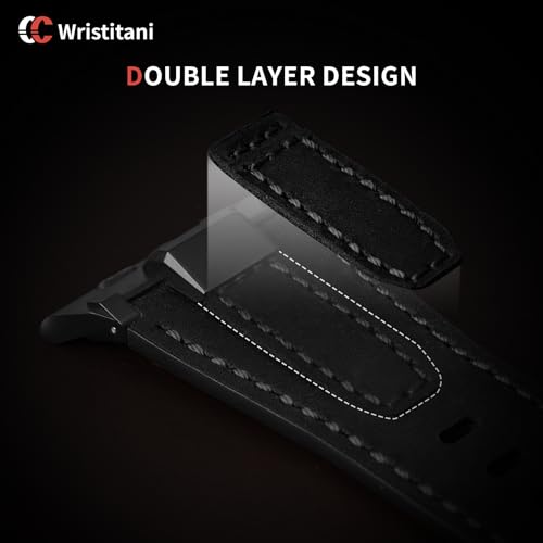 Wristitani Leather Bands Compatible with Apple Watch Band 49mm 46mm 45mm 44mm 42mm for Men, Metal Connector & Genuine Leather Replacement Straps for iWatch Ultra3/2/1 SE3/2/1 Series 11 10 9 8 7 6 5 4