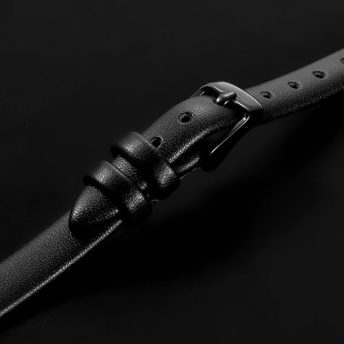 uxcell Black Genuine Leather Band 8mm Width, Flat Thin Elegant Leather Watch Strap Black Buckle for Men and Women
