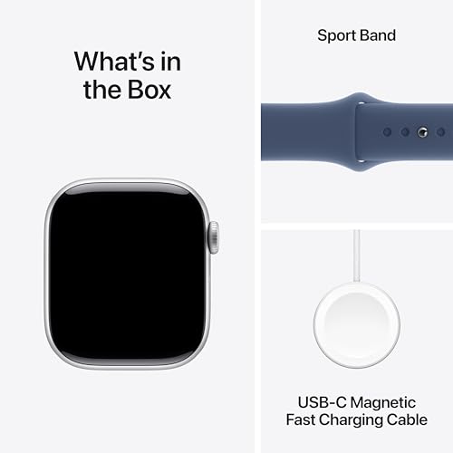 Apple Watch Series 10 [GPS 42mm case] Smartwatch with Silver Aluminum Case with Denim Sport Band - S/M. Fitness Tracker, ECG App, Always-On Retina Display, Water Resistant