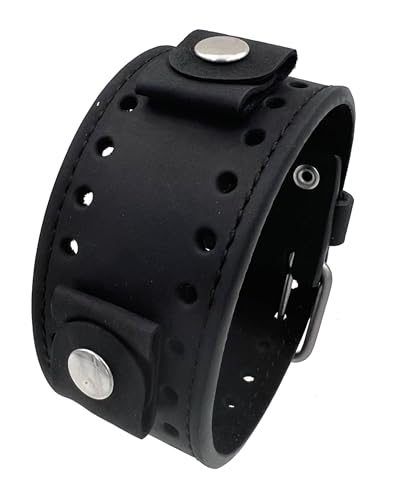 REV Crazy Horse Leather Strap Lug Width Wide Black Cuff Watch Band CHO-K 20mm -22mm