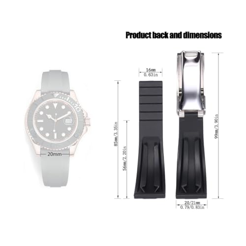 Silicone Rubber Watchband Strap For SUBMARINER GHOST DATEJUST YACHTMASTER Deployment Buckle 20mm (Black)