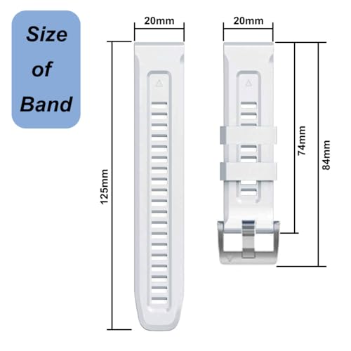 20mm Watch Band for Garmin Fenix 7S 6S 5S, Soft Silicone Band Bracelet Wristband Quick Fit for Garmin Women Smart Watch (White)