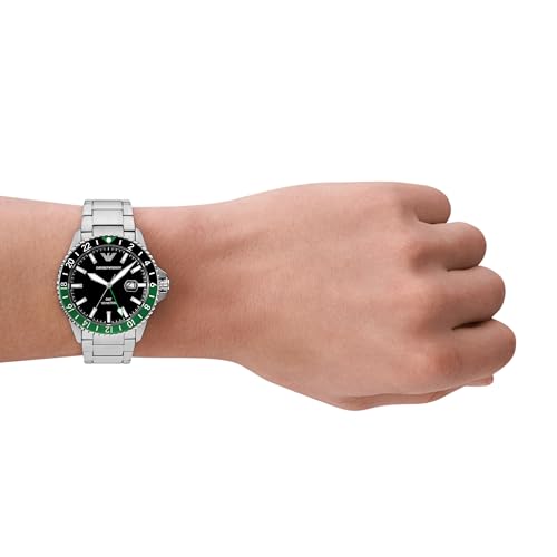 Emporio Armani Men's GMT Dual Time Silver Stainless Steel Bracelet Watch (Model: AR11589)