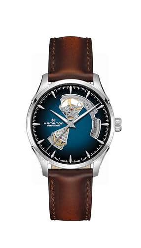 Hamilton Jazzmaster Open Heart Automatic Men's Watch, 40mm Stainless Steel Case, Swiss Made, Blue Dial Analog Wrist Watch, 50m Waterproof, Sapphire Crystal, 3-Hand Movement, Cow Leather Strap