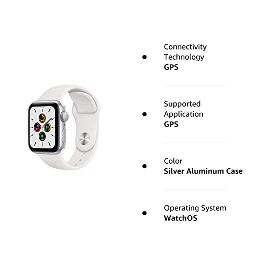 Apple Watch SE (GPS, 40mm) - Silver Aluminum Case with White Sport Band (Renewed)