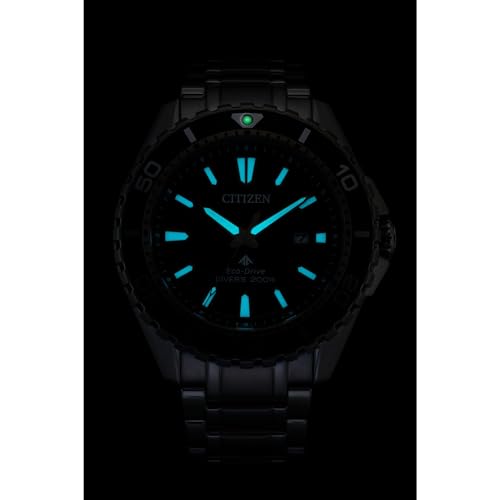 Citizen Men's Promaster Sea Eco-Drive Stainless Steel Watch, 3-Hand Date, One-Way Rotating Bezel, ISO Compliant, Luminous Hands and Markers, Green Dial (Model: BN0199-53X)