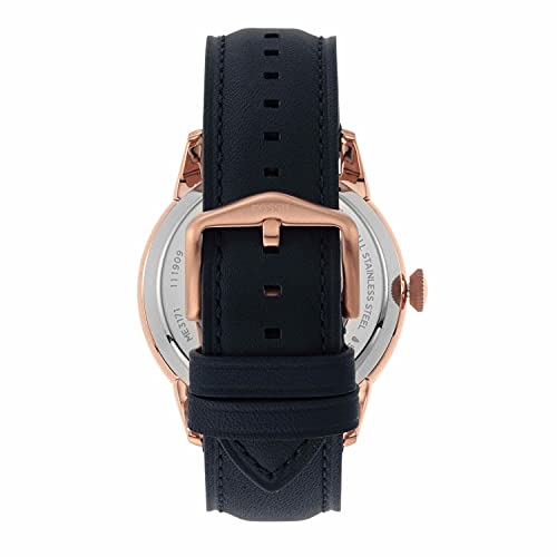 Fossil Men's Watch, Townsman Automatic Stainless Steel and Leather Two-Hand Skeleton Watch, Color: Rose Gold/Navy