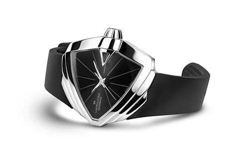 Hamilton Ventura Automatic Men's Watch, 34mm x 38mm Stainless Steel Case, Swiss Made, Black Dial Analog Wrist Watch for Men, 50m Waterproof, Sapphire Crystal, Rubber Strap