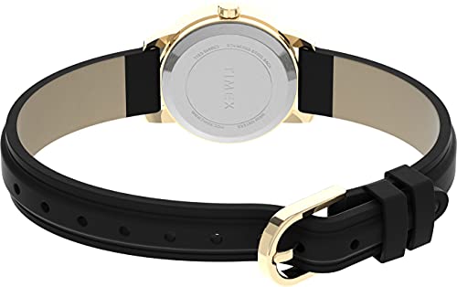 Timex Women's Easy Reader 25mm Watch – Gold-Tone Case White Dial and Date with Black Leather Strap