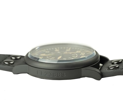 WARTIME | WW2 Military Watch Luftwaffe Black Edition – Vintage Pilot Watch with Swiss-Made Movement, Gun Black Steel Case, Superluminova Hands, Genuine Leather & two Straps, 10 ATM Water Resistant – WWII Collector’s Ammunition Box