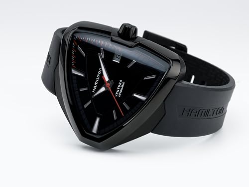 Hamilton Ventura Automatic Men's Watch, 42mm x 45mm Stainless Steel Case, Swiss Made, Black Dial Analog Wrist Watch for Men, 50m Waterproof, Sapphire Crystal, 3-Hand Movement, Rubber Strap