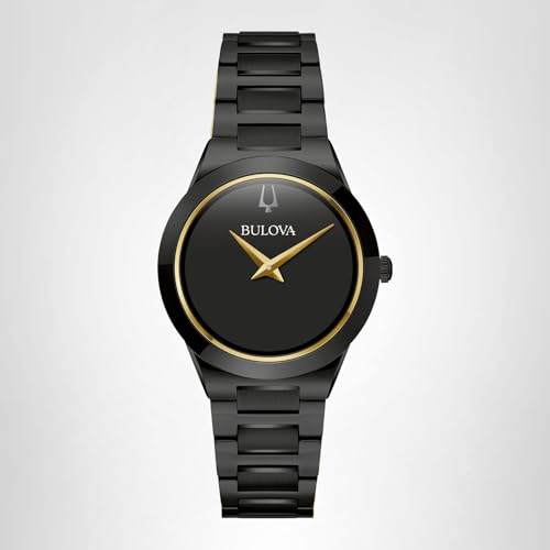 Bulova Ladies' Modern Millenia Black Stainless Steel 2-Hand Quartz Watch, Black Dial Style: 98L314