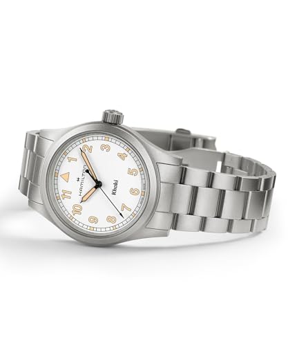 Hamilton Khaki Field Khaki Quartz Men's Watch, 38mm Stainless Steel Case, Swiss Made, White Dial Analog Wrist Watch for Men, 50m Waterproof, Sapphire Crystal, Stainless Steel Strap