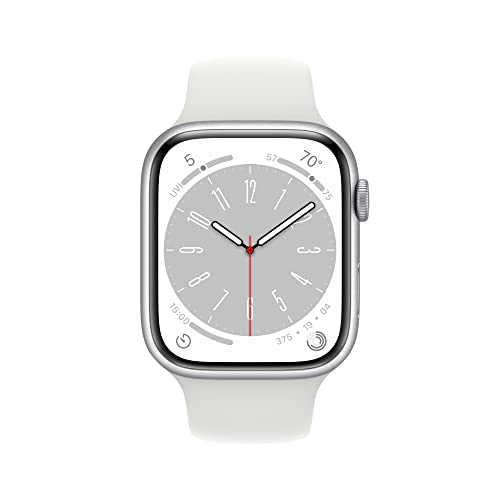 Apple Watch Series 8 [GPS, 45mm] Silver Aluminum Case with White Sport Band, M/L (Renewed)