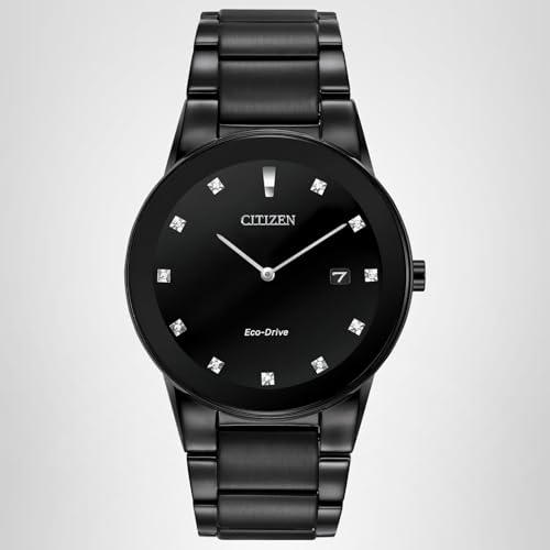 Citizen Men's Eco-Drive Modern Axiom Diamond Watch in Black IP Stainless Steel, Black Dial (Model: AU1065-58G)