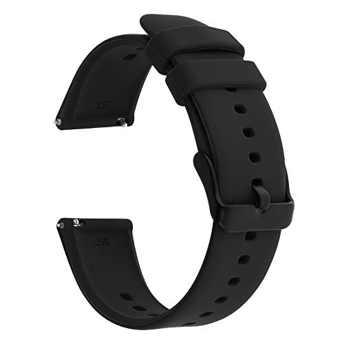 TIESOME 20mm Silicone Watch Bands, Quick Release Waterproof Soft Rubber Replacement Straps with Silver Plated Stainless Steel Buckle Compatible with Smart Watch Sport Watch for Men Women (20mm, Black)