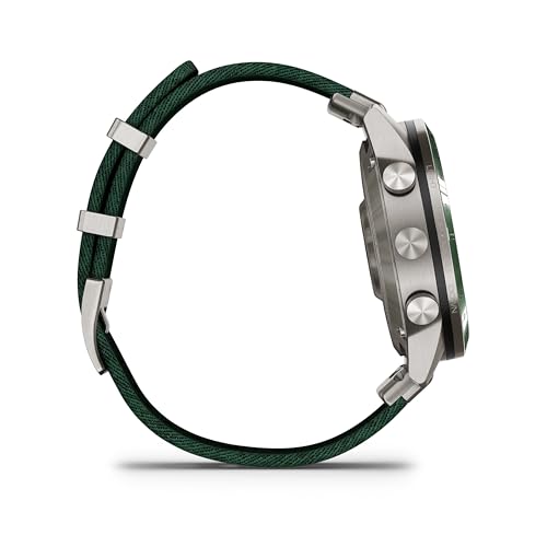 Garmin MARQ Golfer (Gen 2) Smartwatch, Grade-5 Titanium Case, Sapphire Lens, AMOLED Display, Advanced Golf Features & Virtual Caddie, Green Jacquard-Weave Nylon Strap, 010-02648-20 (Renewed)