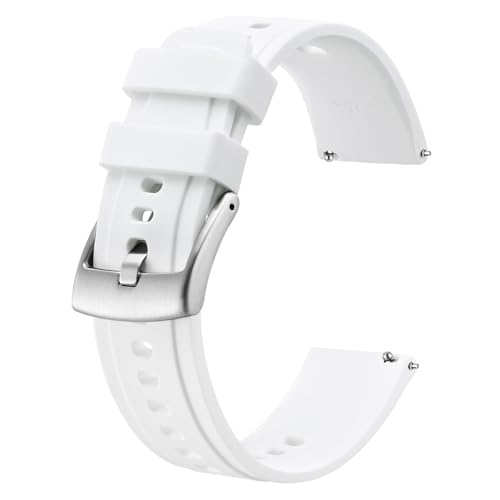 BISONSTRAP 20mm Silicone Watch Bands, Flexible Rubber Watch Straps for Men and Women, White with Silver Buckle