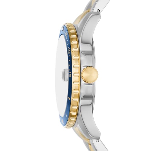 Fossil Men's 42mm Blue Quartz Stainless Steel, Gold/Silver/Blue Dive-Inspired Three-Hand Watch, FS6034