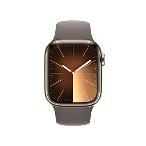 Apple Watch Series 9 [GPS + Cellular, 41mm] - Gold Stainless Steel Case with Clay Sport Band, S/M (Renewed)