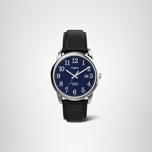 Timex Men's Easy Reader 38mm Watch – Silver-Tone Case Blue Dial with Black Leather Strap