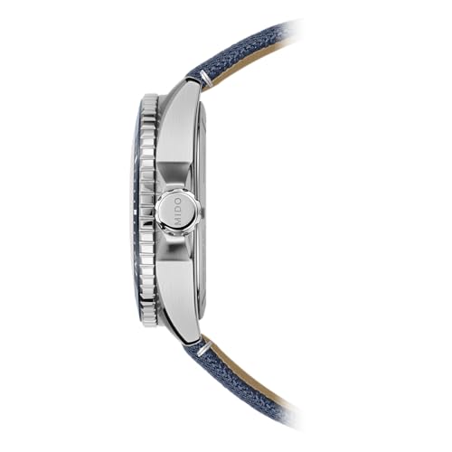 MIDO Ocean Star GMT - Swiss Automatic Watch for Men - 44mm Stainless Steel Case with Black Ceramic Rotating Bezel - Black Dial - Blue Fabric Strap - M0266291705100