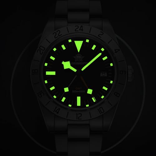ADDIESDIVE Men's Watches GMT Watch Quartz, Dual Time, Quickset Date with Screw Down Crown, Swiss Movement Waterproof 200M Luminous AD2036 GMT Watch for Men