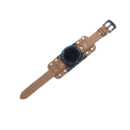 Powerhill 22mm Genuine Leather Cuff Watch Band,Compatible with Standard 22mm Band Width Watch, Galaxy Watch 46mm,Gear S3,Fossil Carlyle/Julianna/Explorist/Marsha,Brown B
