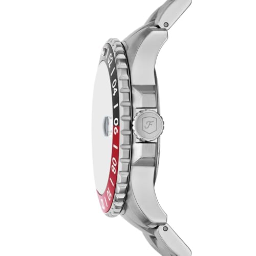 Fossil Men's 46mm Silver/Black/Red GMT Quartz Stainless Steel Watch