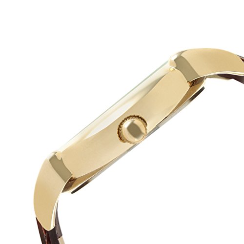 Peugeot Men's 14K Gold Plated Vintage Moon Phase Leather Dress Watch