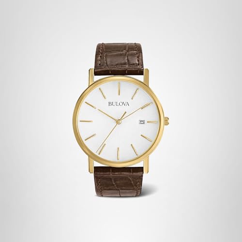 Bulova Men's Classic 3-Hand Calendar Date Quartz Leather Strap Watch, Buckle, 37mm Style:97B100