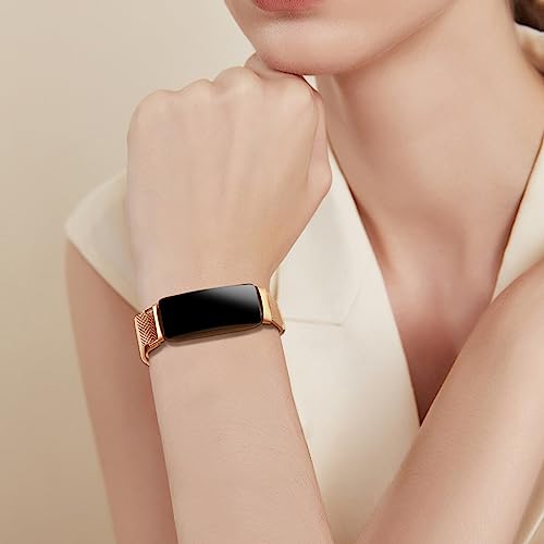 Metal Band for Fitbit Inspire 3 Bands Women Men, Stainless Steel Adjustable Straps Replacement Bands for Fitbit Inspire 3 Fitness Tracker (Rose Gold)