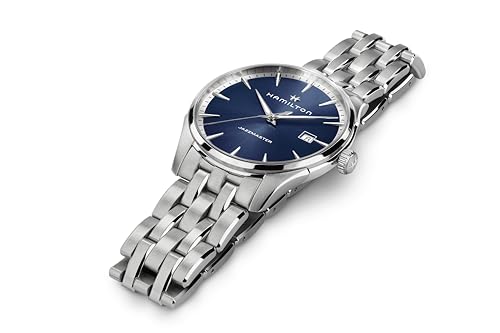 Hamilton Jazzmaster Gent Quartz Men's Watch, 40mm Stainless Steel Case, Swiss Made, Blue Dial Analog Wrist Watch for Men, 50m Waterproof, Sapphire Crystal, Stainless Steel Strap