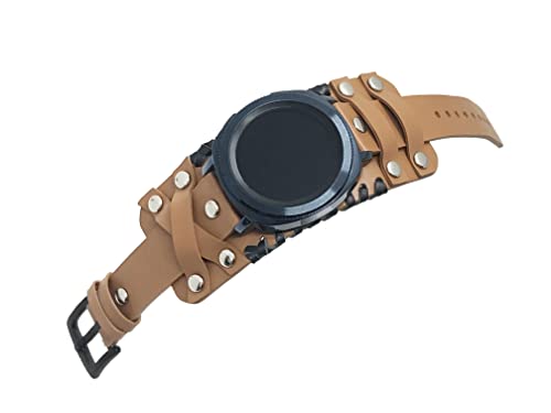 Powerhill 22mm Genuine Leather Cuff Watch Band,Compatible with Standard 22mm Band Width Watch, Galaxy Watch 46mm,Gear S3,Fossil Carlyle/Julianna/Explorist/Marsha,Brown B