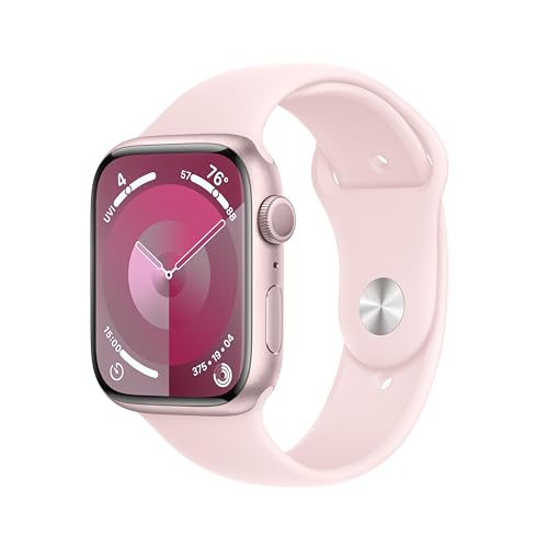 Apple Watch Series 9 [GPS, 45mm] Pink Aluminum Case with Pink Sport Band, M/L (Renewed)