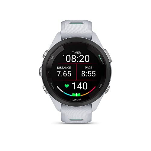 Garmin Forerunner 265S Running Smartwatch, Colorful AMOLED Display, Training Metrics and Recovery Insights, Whitestone and Neo Tropic