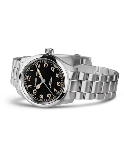 Hamilton Khaki Field Murph Automatic Men's Watch, 38mm Stainless Steel Case, Swiss Made, Black Dial Analog Wrist Watch, 100m Waterproof, Sapphire Crystal, 3-Hand Movement, Stainless Steel Strap