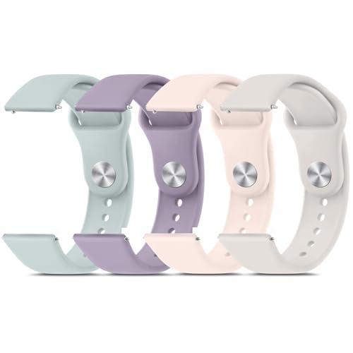 Meliya 4 Pack Silicone Watch Bands, 20mm 22mm Quick Release Soft Sport Replacement Watch Strap for Women Men (Cyan+Taro Purple+Pink+Starlight, 20mm)