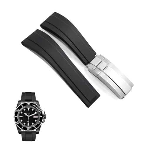 Silicone Rubber Watchband Strap For SUBMARINER GHOST DATEJUST YACHTMASTER Deployment Buckle 20mm (Black)