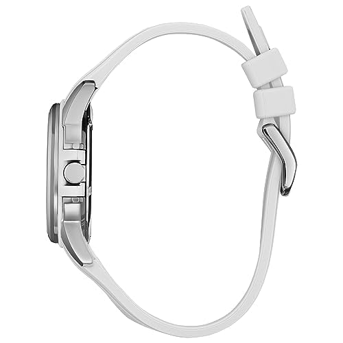 Citizen Ladies' Eco-Drive Classic Silver Stainless Steel 3 Hand Watch with White Rubber Strap,White Dial (Model:FE6131-04A)