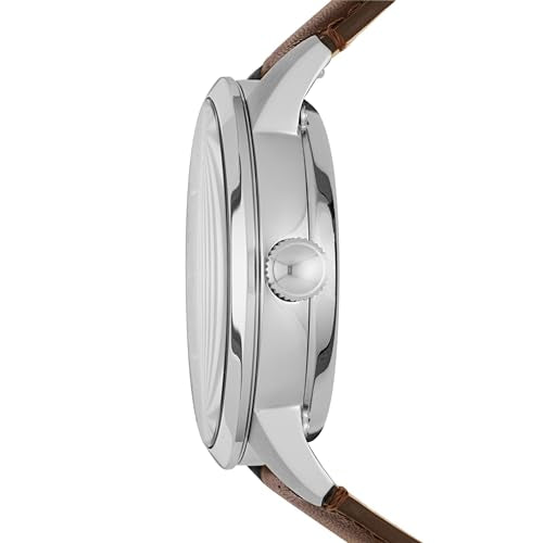 Fossil Men's Watch, Townsman Automatic Stainless Steel and Leather Two-Hand Skeleton Watch for Men, Color: Silver, Brown