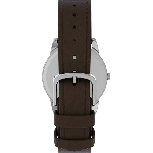 Timex Men's Easy Reader 35mm Day-Date Watch – Silver-Tone Case White Dial with Dark Brown Leather Strap
