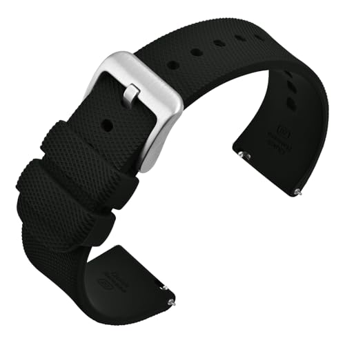 ANNEFIT Silicone Watch Bands for Men Women, Soft Rubber Watch Strap with Quick Release, Band Width 20mm with Silver Buckle (Black)