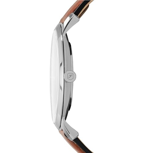 Fossil Men's Minimalist Quartz Stainless Steel and Brown Leather Three-Hand Watch for Men, Color: Silver, Luggage