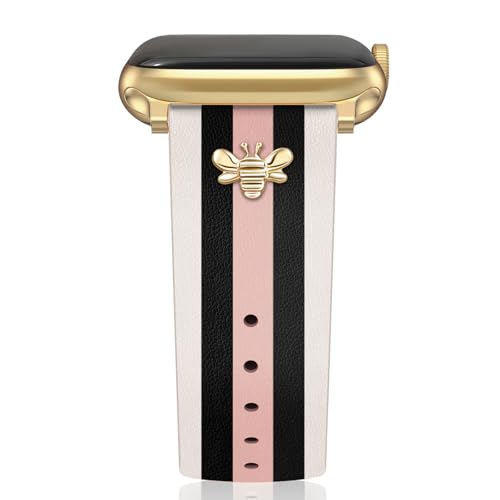 MOINSPIRE Designer Leather Bands with Charms Compatible with Apple Watch 38mm 40mm 41mm 42mm(S11/10) Women Men Genuine Leather Strap Elegant Wristbands for iWatch Series 11/10/9/8/7/6/5/3/2/1/SE/Ultra
